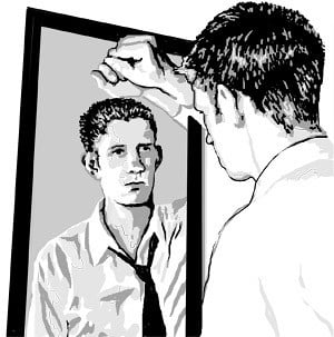 depression, man, mirror, look