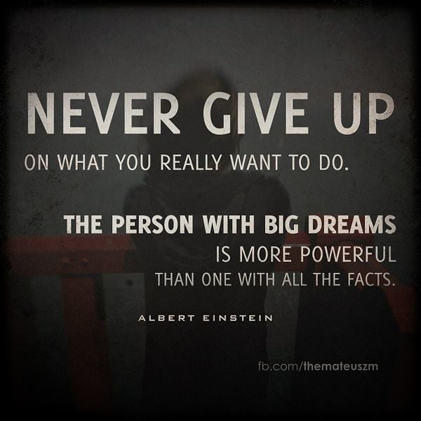 Never give up on what you really want to do. The person with big dreams is more powerful than the one with all the facts.