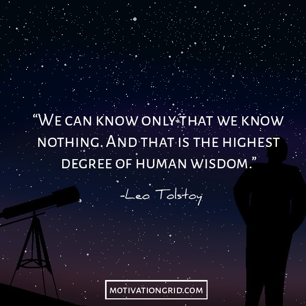 Leo Tolstoy about knowing nothing, quote image