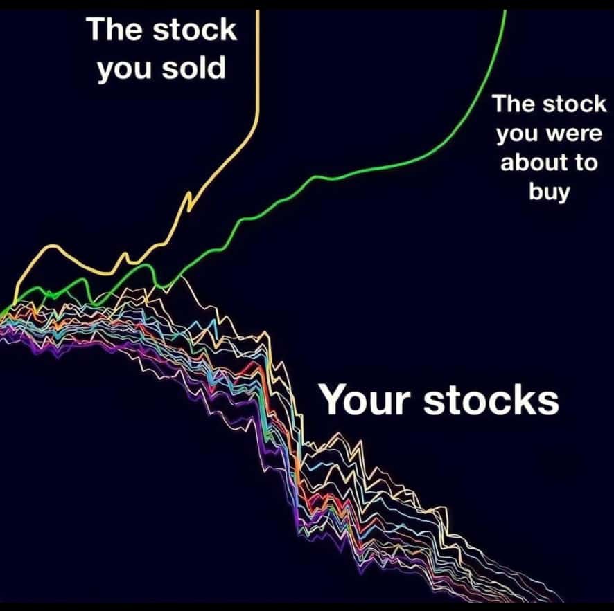The stock market moves against you meme, investing jokes image