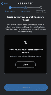 metamask mobile app recovery phrase reveal screen, image