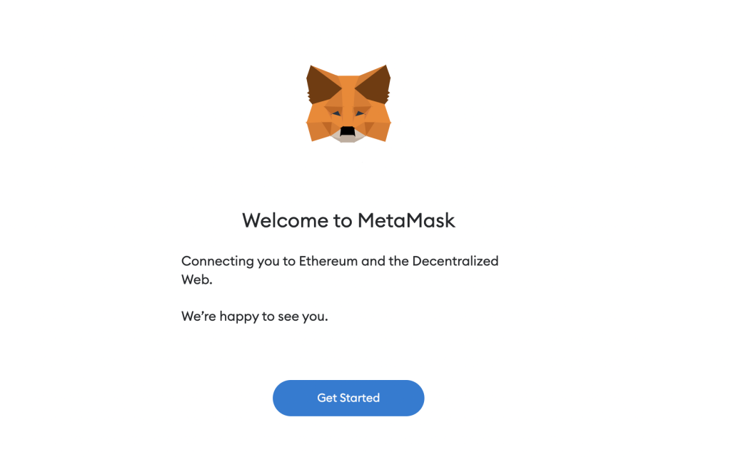 Metamask wallet extension setup start page, image