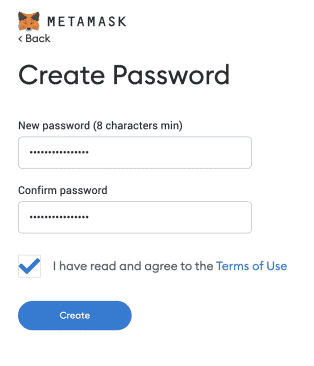 Metamask wallet account password setup on browser, image