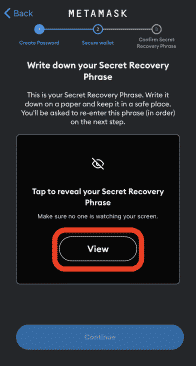 metamask mobile app secret recovery phrase screen, how to create metamask wallet, image