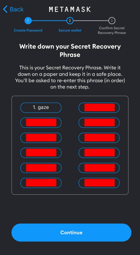 metamask mobile app secret recovery screen revealed, image